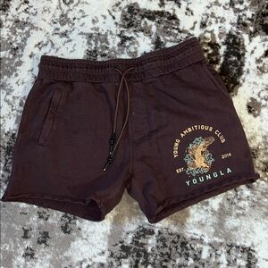 YoungLA Dark Brown Graphic Shorts size Large